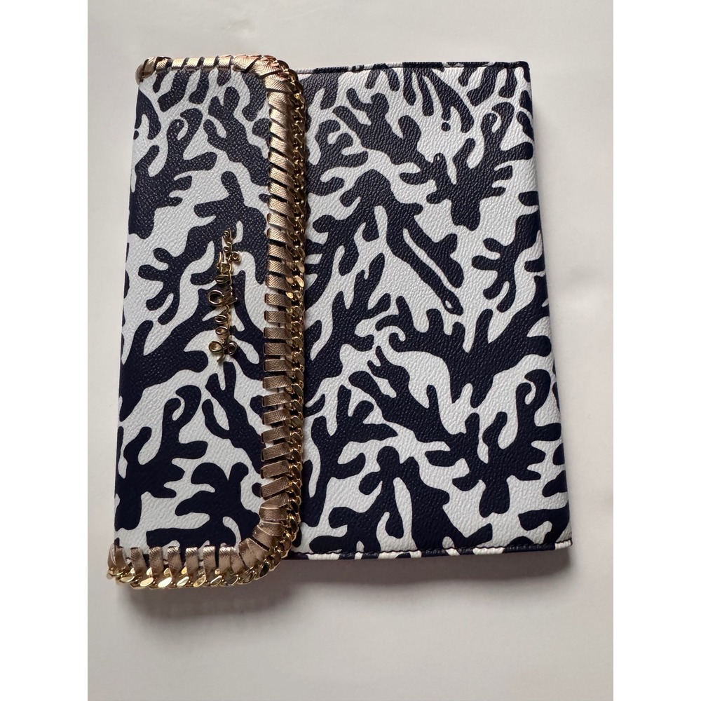 Lilly Pulitzer Navy White Coral Print iPad Case Gold Chain Trim Style 86212